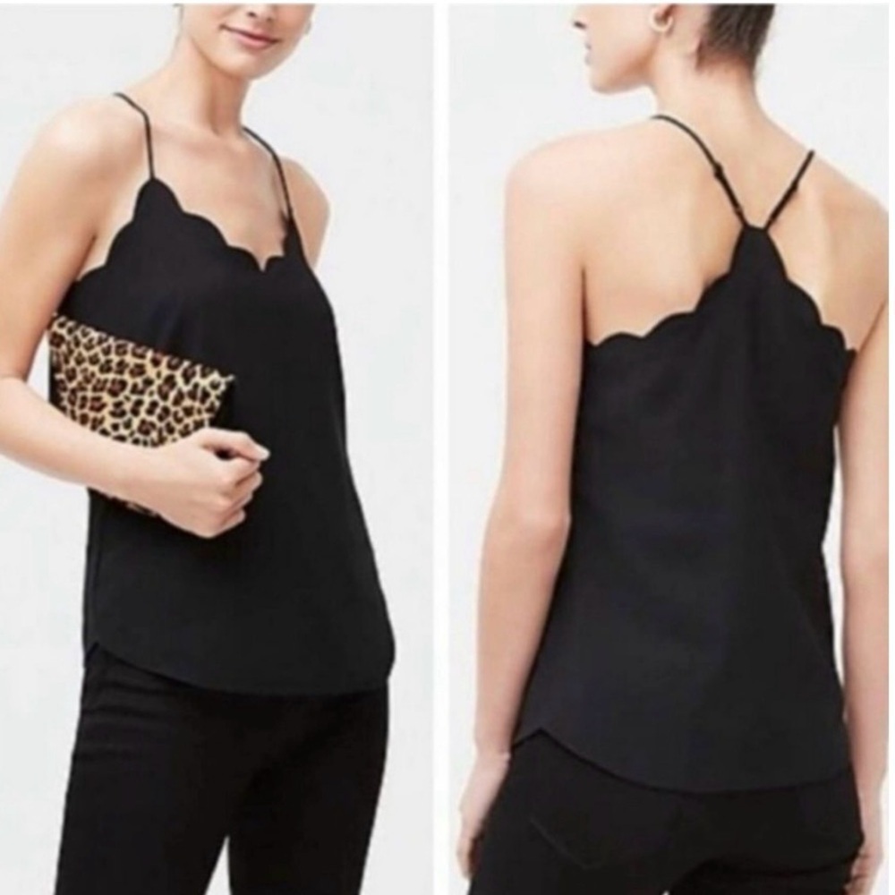 J. Crew Scalloped Trim Racerback Lined Camisole Tank - Black​​​​​​​​